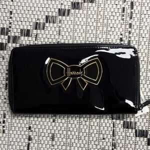 Harrods Black Patent Wallet with Gold Bow